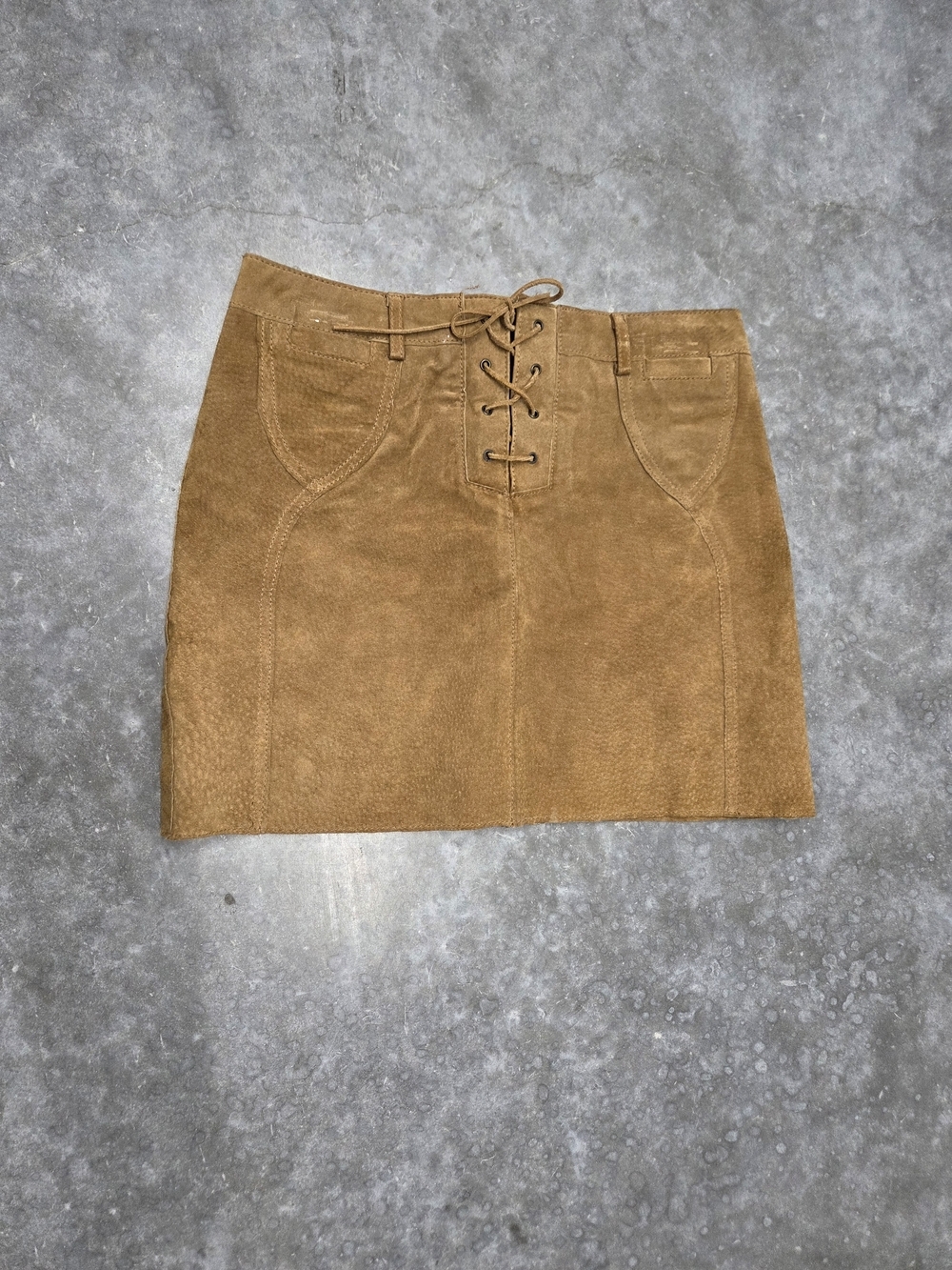 mdl Suede Lace-Up Mini Skirt Tan Festival Raver Size 8